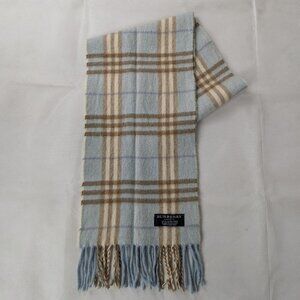 Burberry London Classic Nova Check 100% Cashmere Blue Scarf Made In England